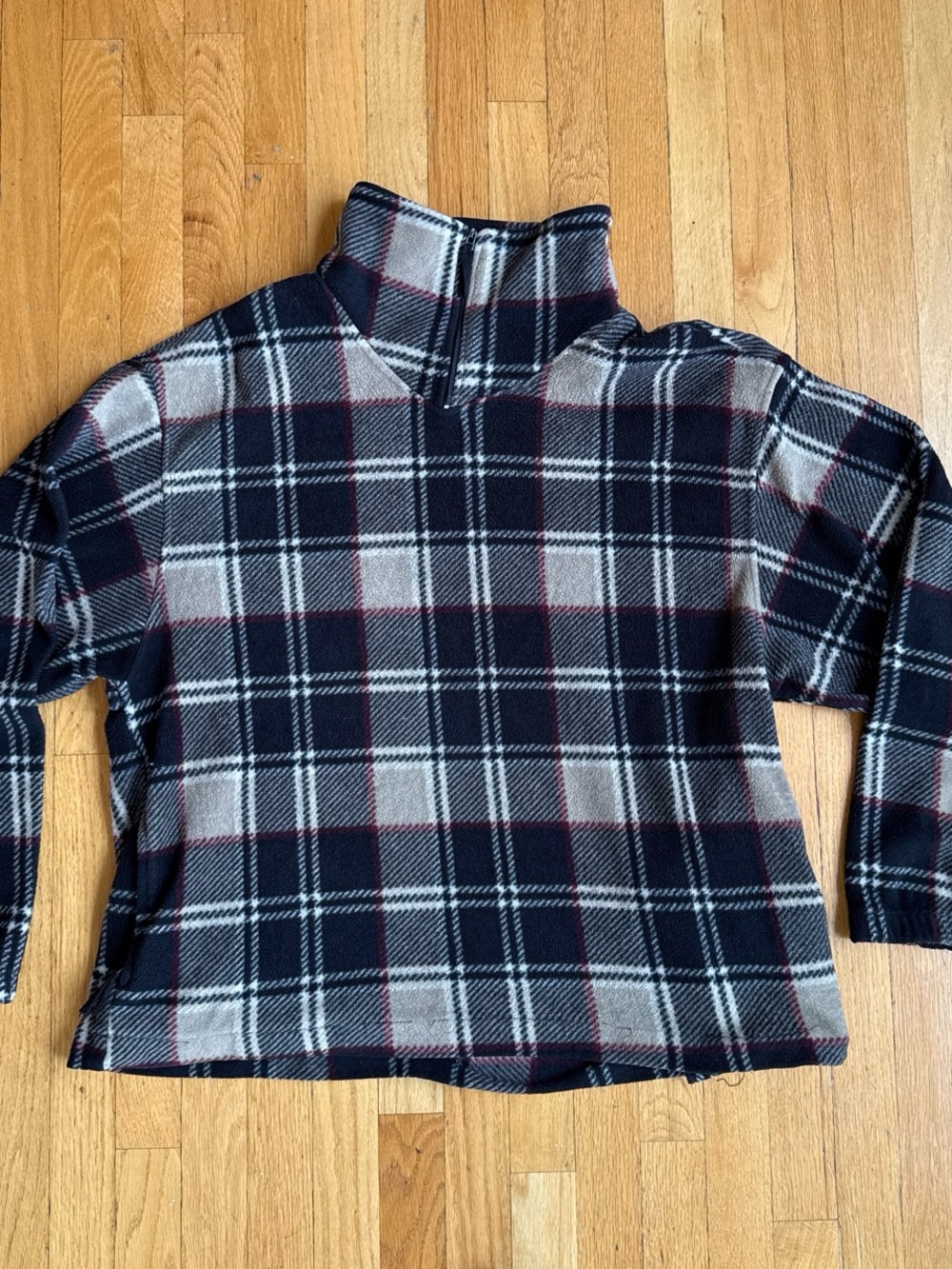 Men's Navy Plaid Quarter-Zip Fleece Pullover